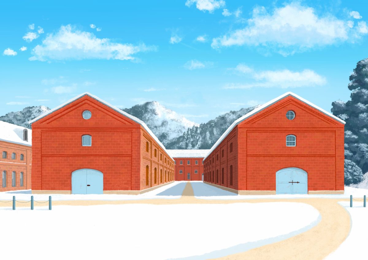 冬の赤レンガ倉庫群のイラスト